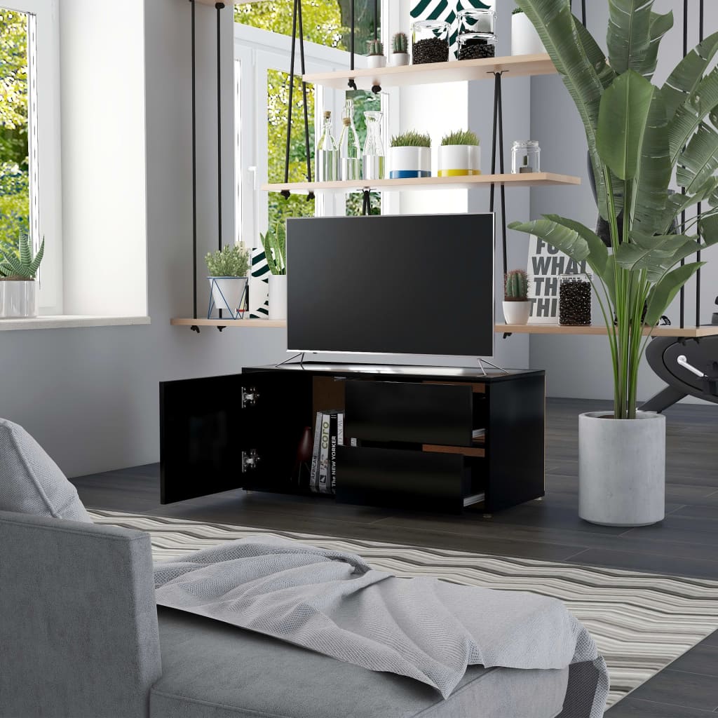 fekete szerelt fa TV-szekrény 80 x 34 x 36 cm