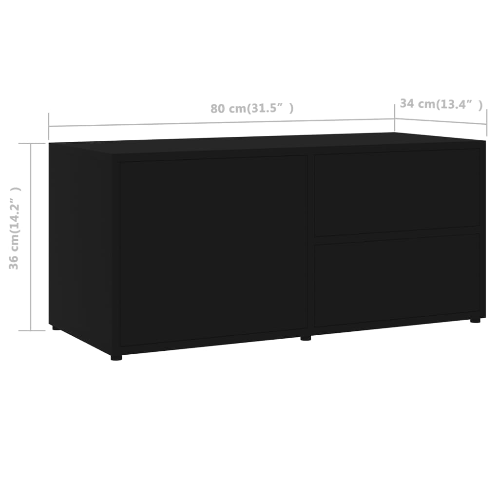 fekete szerelt fa TV-szekrény 80 x 34 x 36 cm