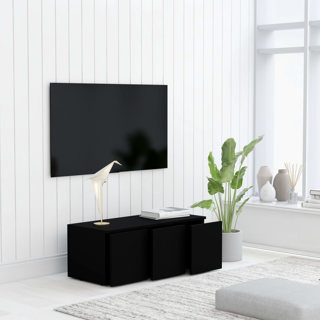 fekete szerelt fa TV-szekrény 80 x 34 x 30 cm