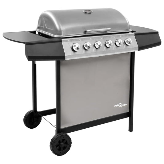 fekete és ezüst gáz grillsütő 6 égővel