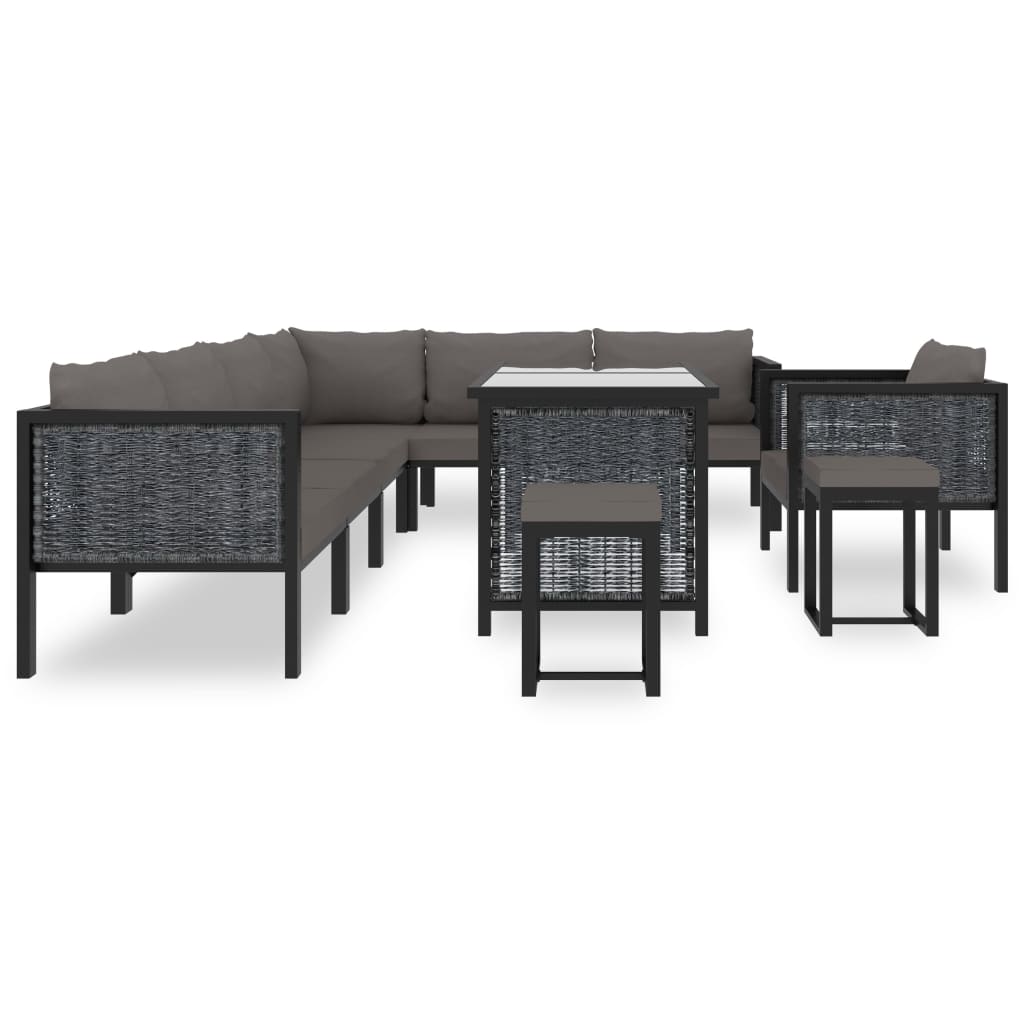 10 részes antracitszürke kerti polyrattan ülőgarnitúra párnákkal