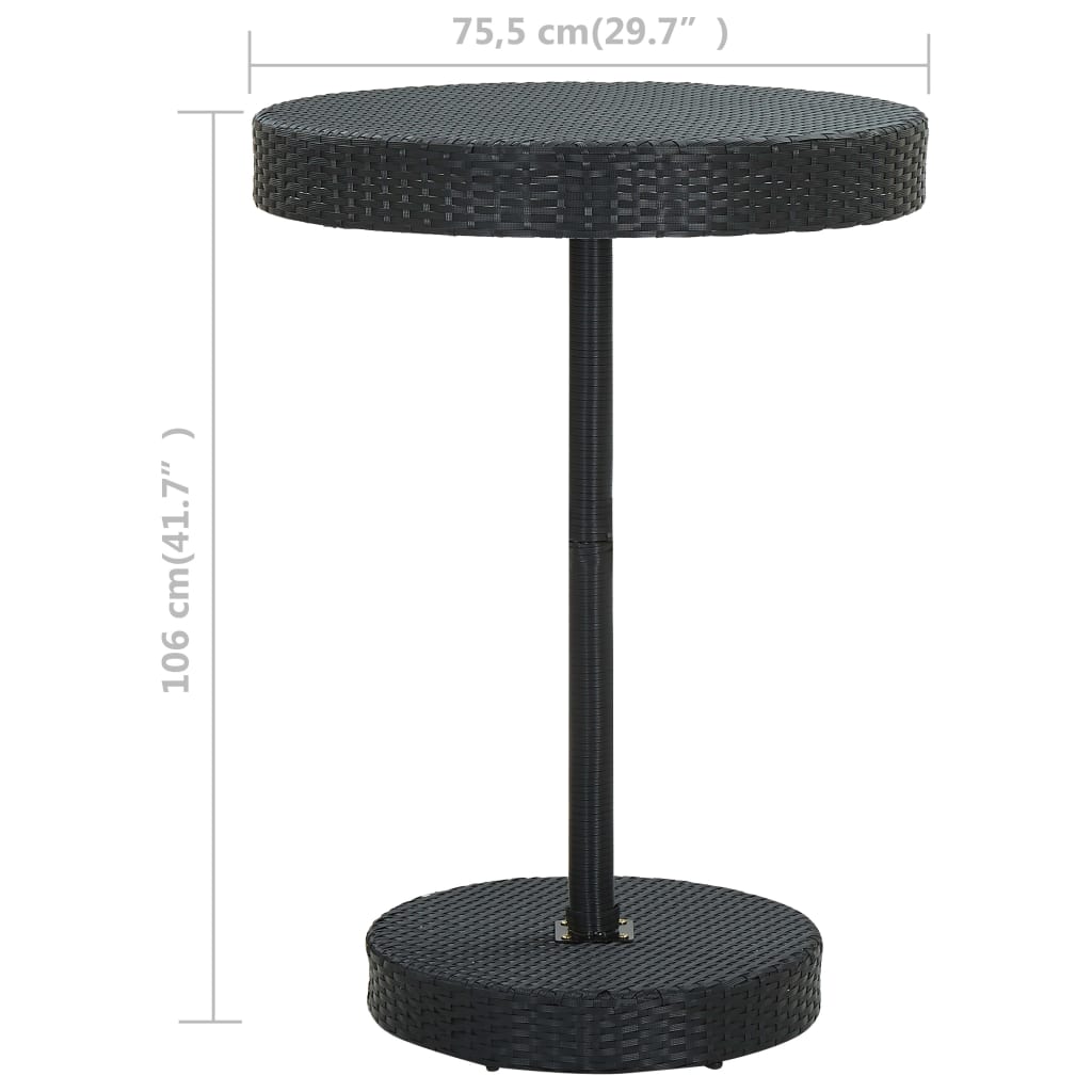 fekete polyrattan kerti asztal 75,5 x 106 cm