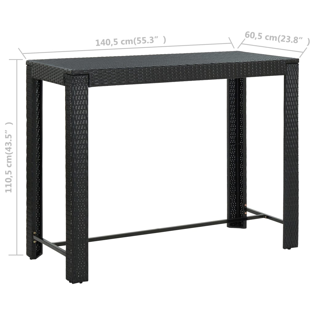 fekete polyrattan kerti bárasztal 140,5 x 60,5 x 110,5 cm