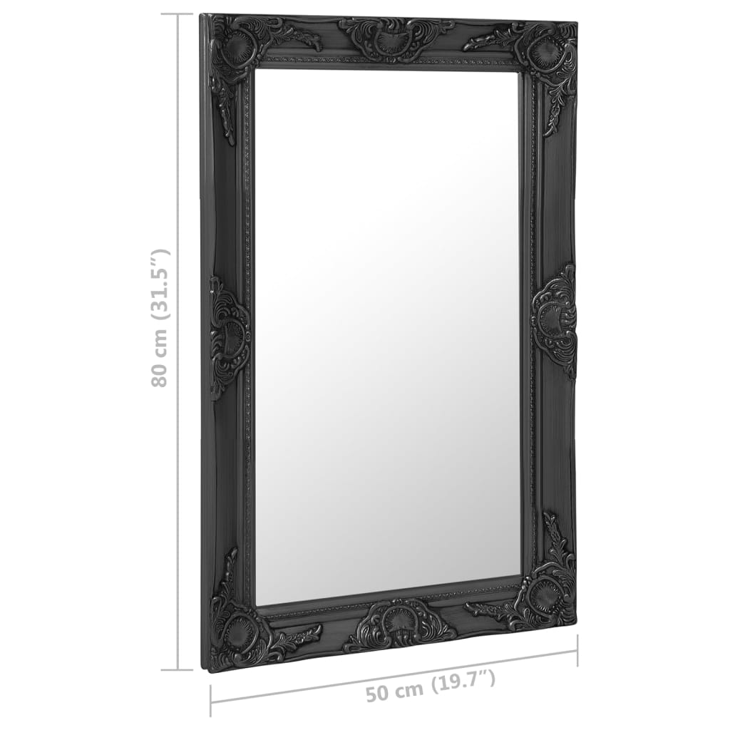 fekete barokk stílusú fali tükör 50 x 80 cm