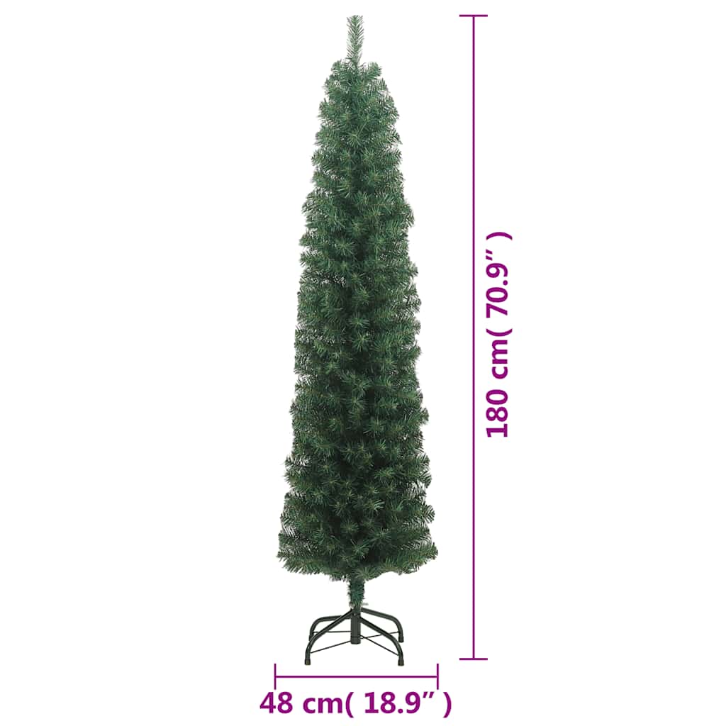zöld PVC vékony műkarácsonyfa állvánnyal 180 cm