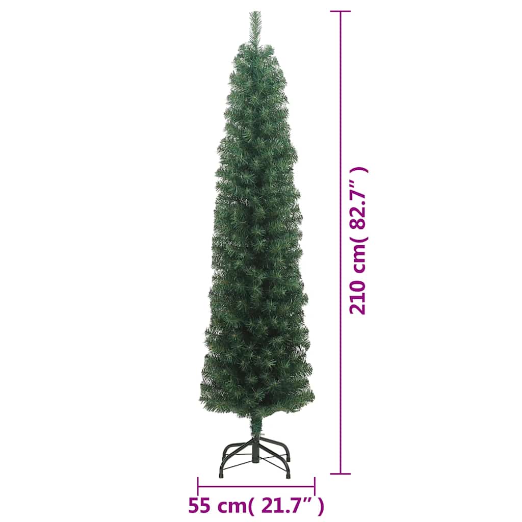 zöld PVC vékony műkarácsonyfa állvánnyal 210 cm