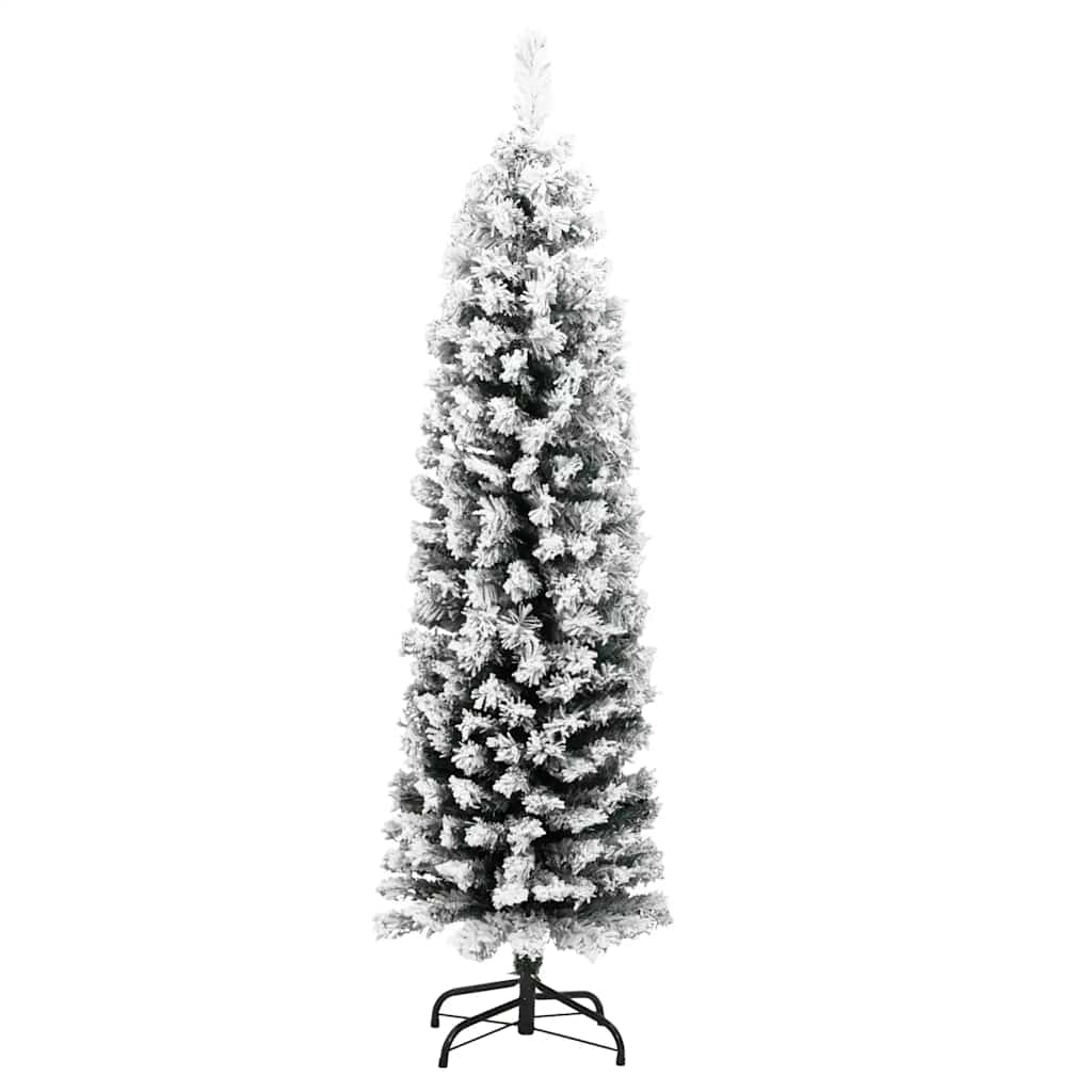 zöld PVC vékony műkarácsonyfa hóval 150 cm