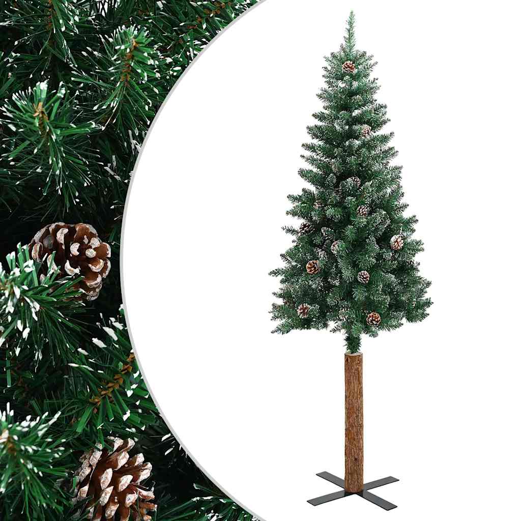 zöld vékony karácsonyfa valódi fával és fehér hóval 150 cm
