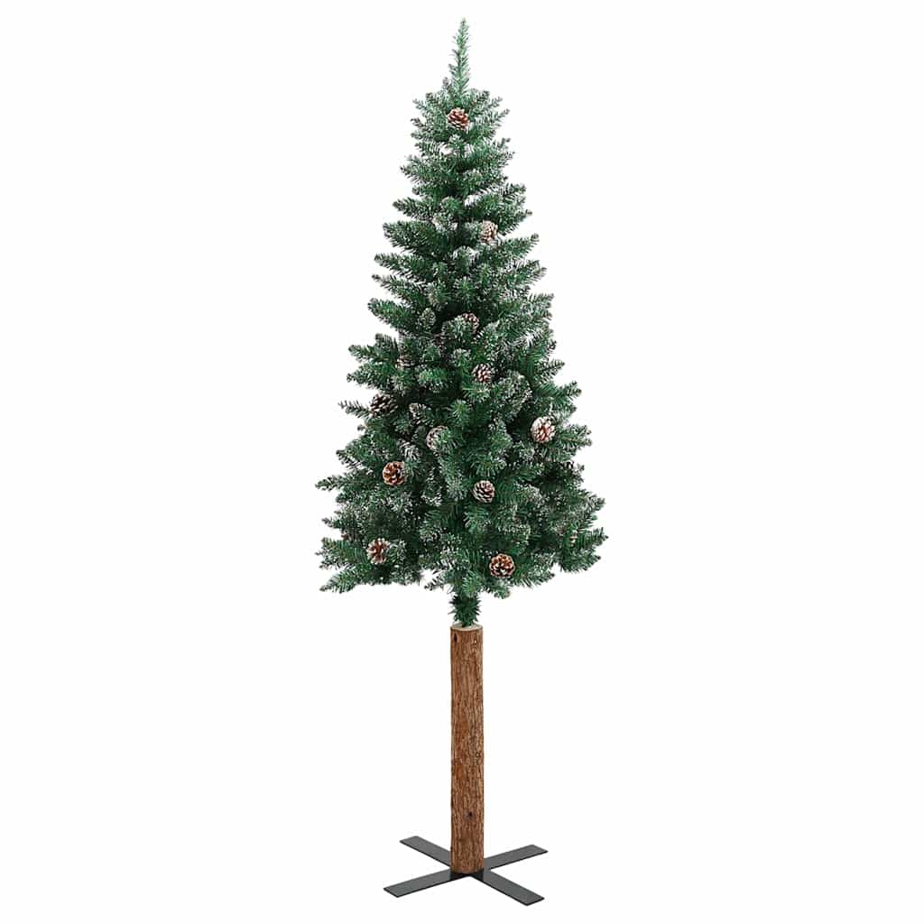 zöld vékony karácsonyfa valódi fával és fehér hóval 150 cm