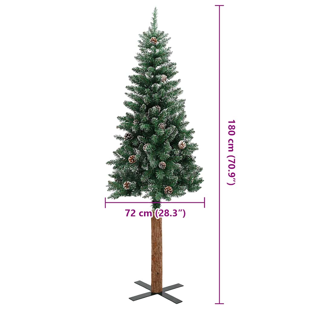 zöld vékony karácsonyfa valódi fával és fehér hóval 180 cm