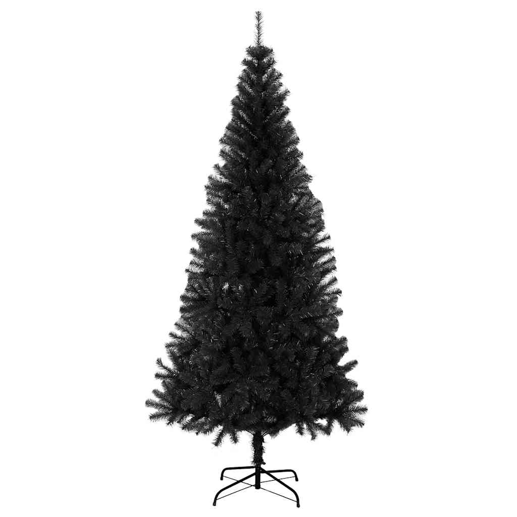fekete PVC műkarácsonyfa állvánnyal 210 cm