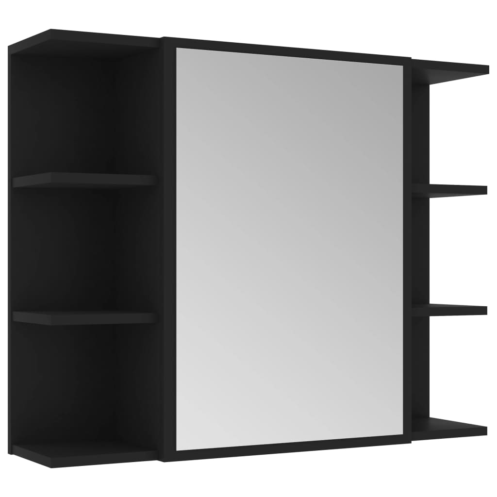 fekete szerelt fa fürdőszobai tükör 80 x 20,5 x 64 cm