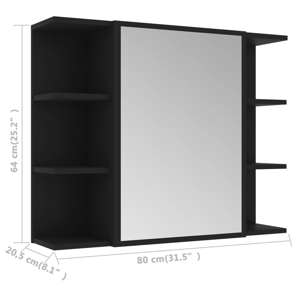 fekete szerelt fa fürdőszobai tükör 80 x 20,5 x 64 cm