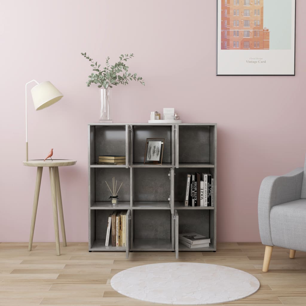 betonszürke szerelt fa könyvszekrény 90 x 30 x 90 cm