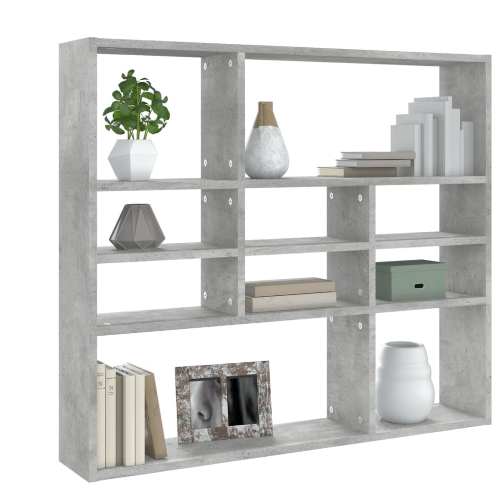 betonszürke szerelt fa fali polc 90 x 16 x 78 cm