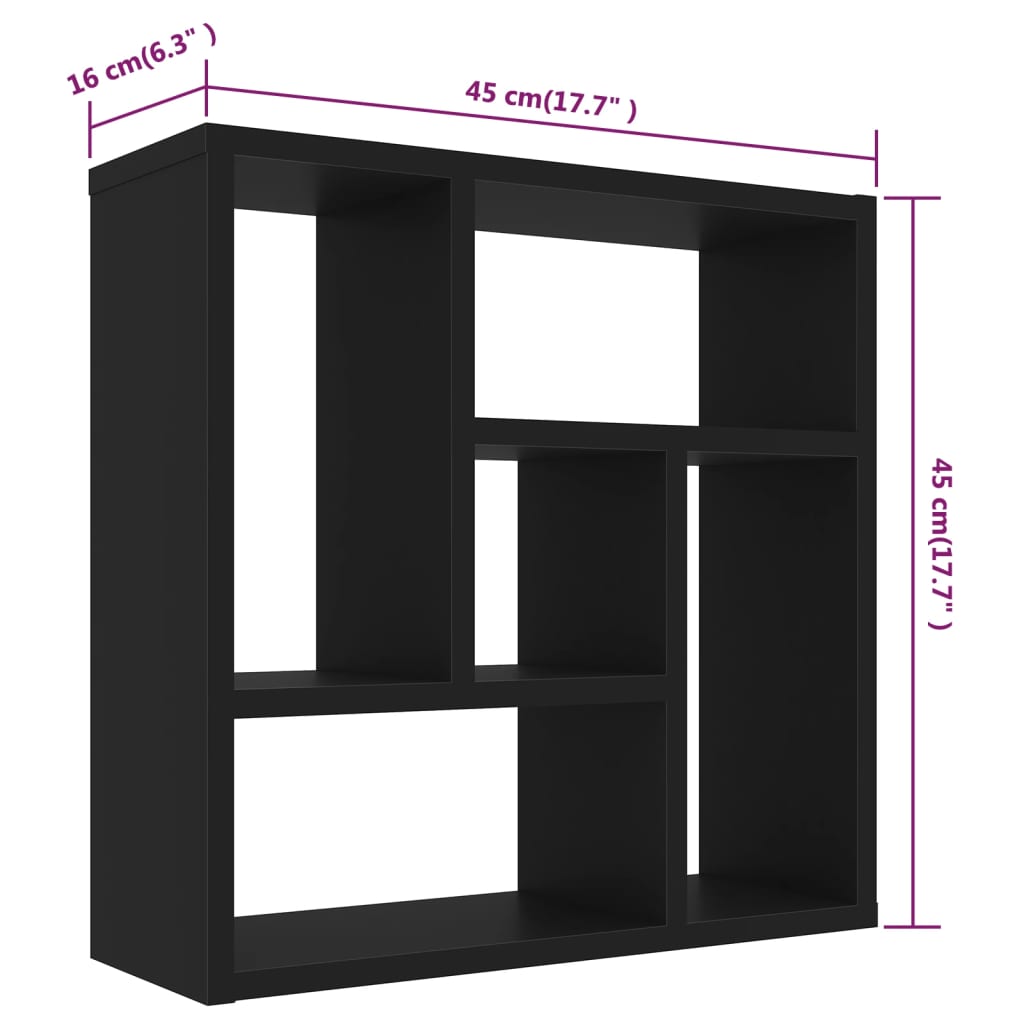 fekete szerelt fa fali polc 45,1 x 16 x 45,1 cm