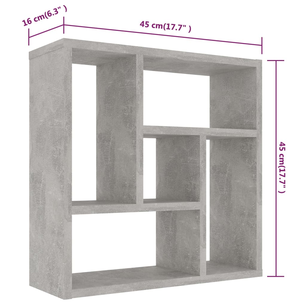 betonszürke szerelt fa fali polc 45,1 x 16 x 45,1 cm