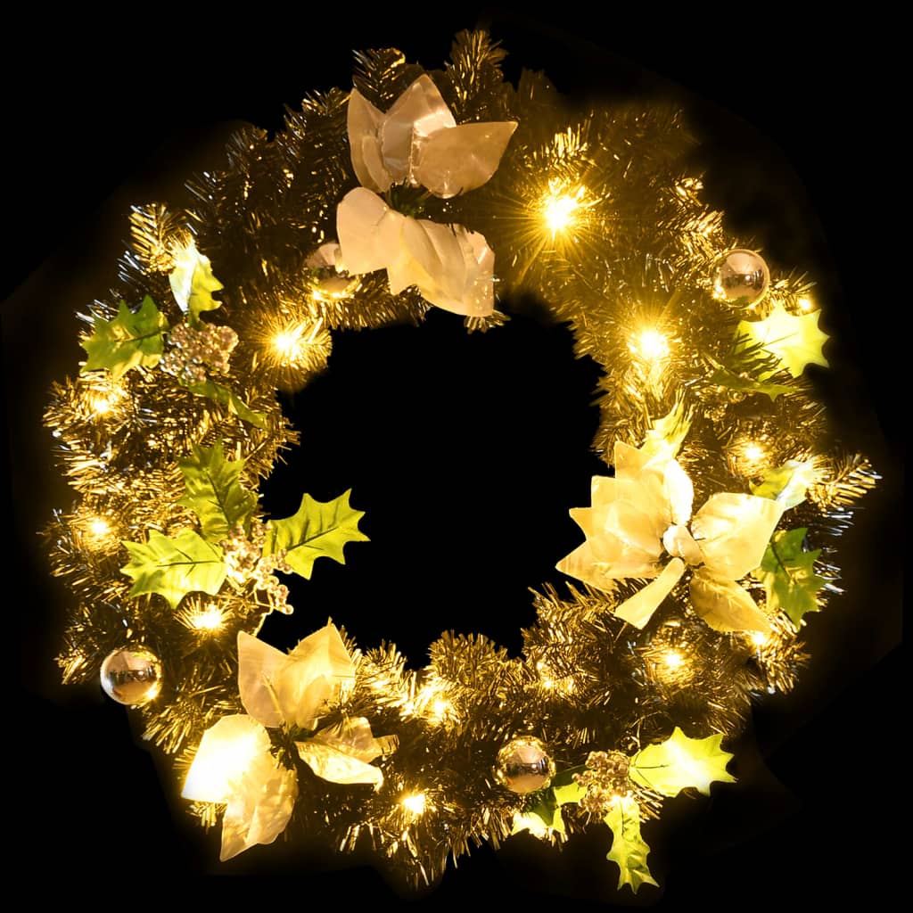 fekete PVC karácsonyi koszorú LED-ekkel 60 cm