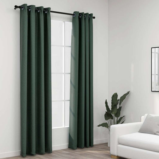 2 db zöld, vászonhatású sötétítőfüggöny fűzőkarikával 140 x 225 cm