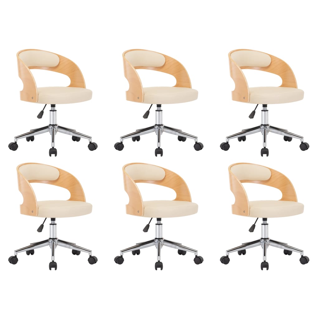 6 db krémszínű hajlított fa és műbőr forgó étkezőszék