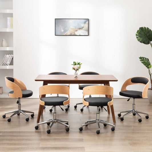 6 db fekete hajlított fa és műbőr forgó étkezőszék