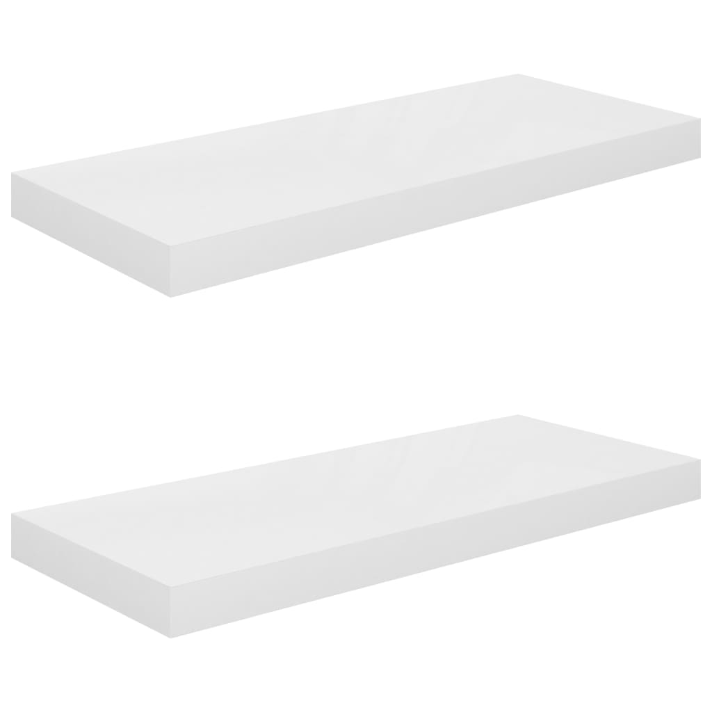 2 db magasfényű fehér MDF lebegő fali polc 60 x 23,5 x 3,8 cm