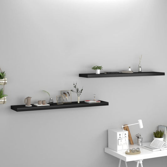 2 db fekete MDF lebegő fali polc 120 x 23,5 x 3,8 cm