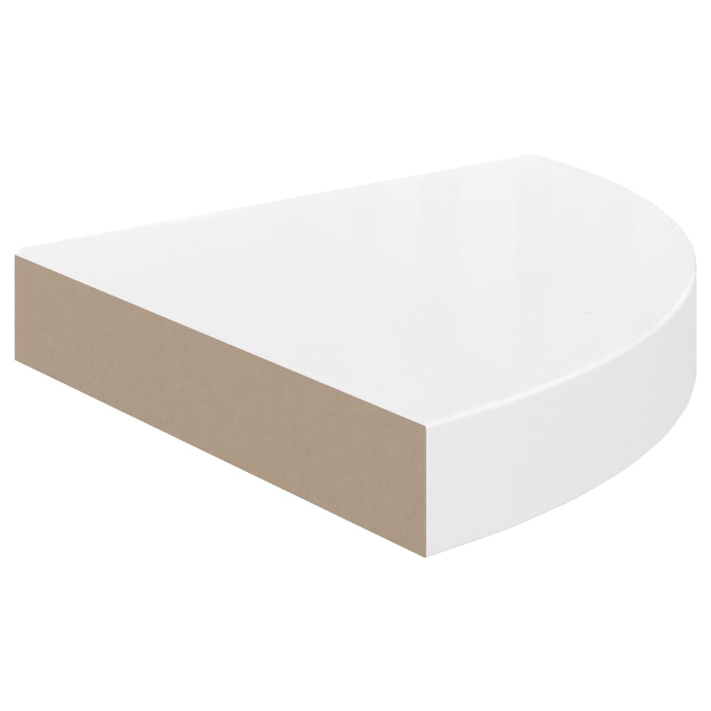 úszó sarokpolc magasfényű fehér MDF 25 x 25 x 3,8 cm