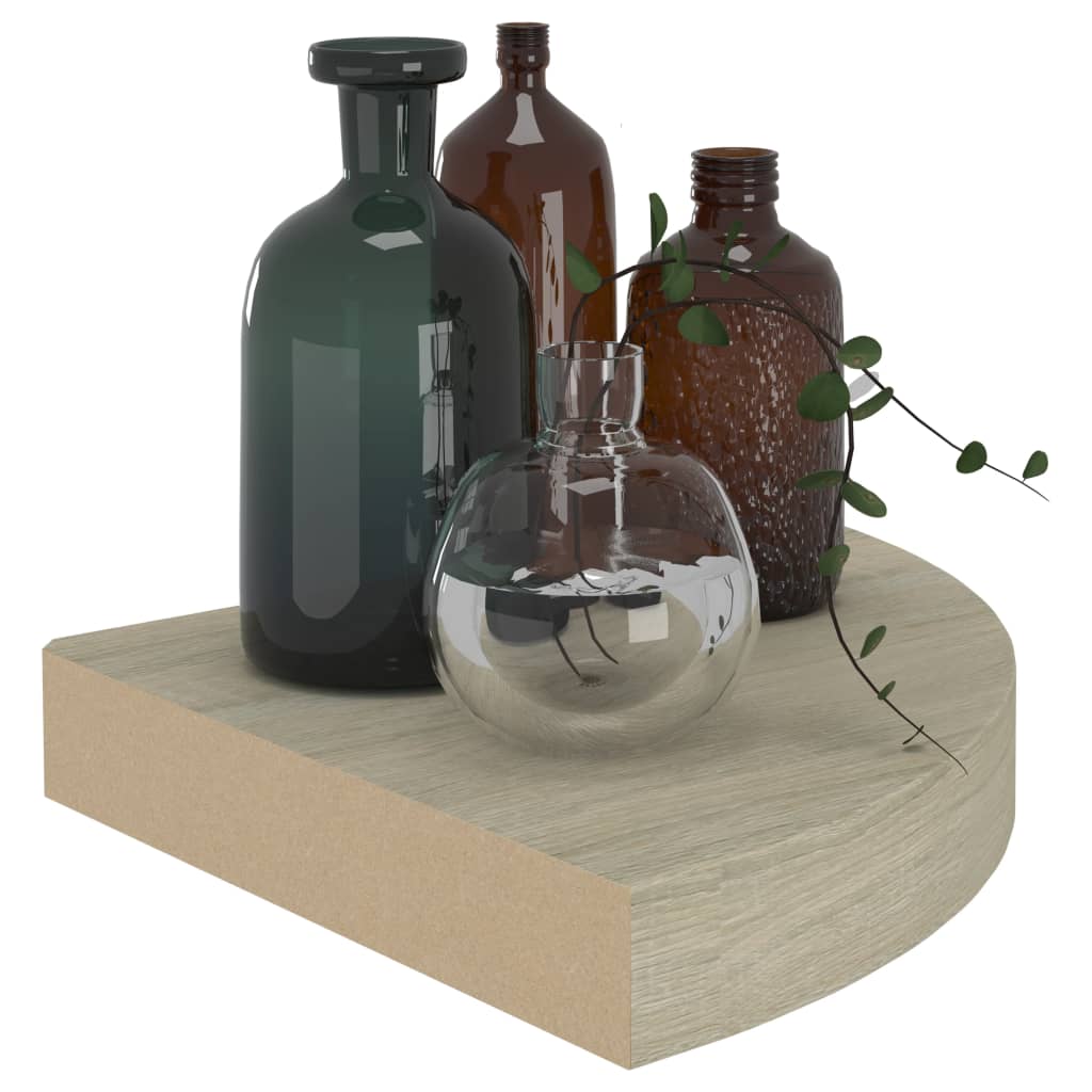 tölgyszínű MDF lebegő sarokpolc 25 x 25 x 3,8 cm