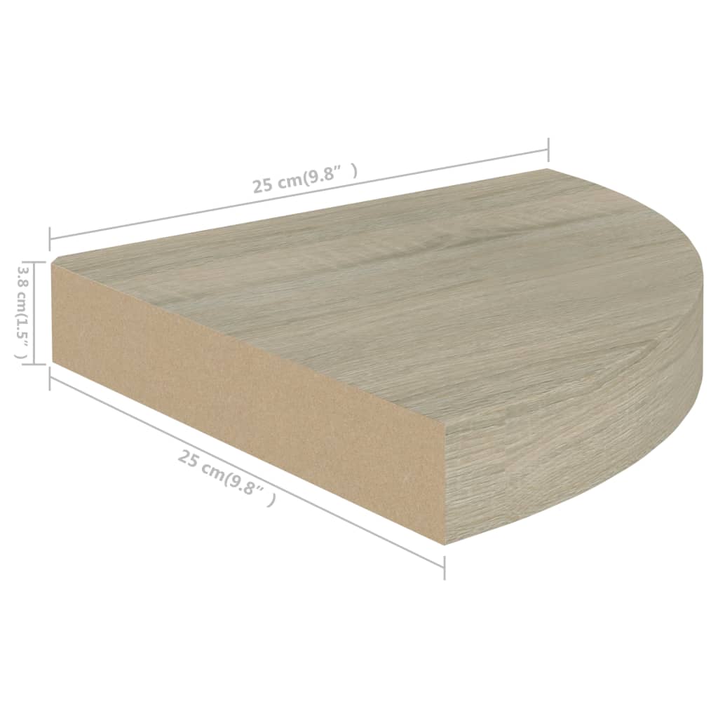 tölgyszínű MDF lebegő sarokpolc 25 x 25 x 3,8 cm