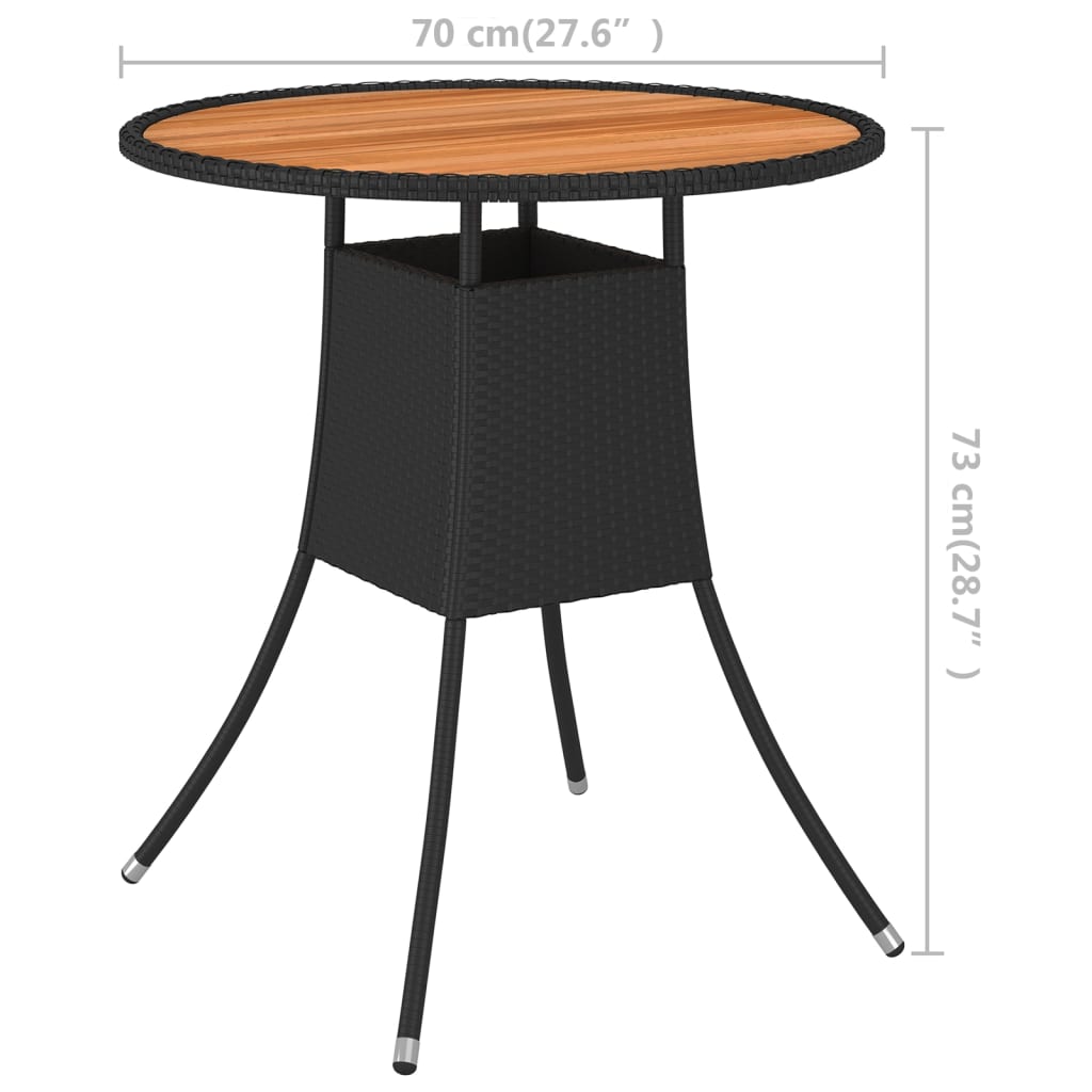 fekete polyrattan és tömör akácfa kerti étkezőasztal Ø 70 cm