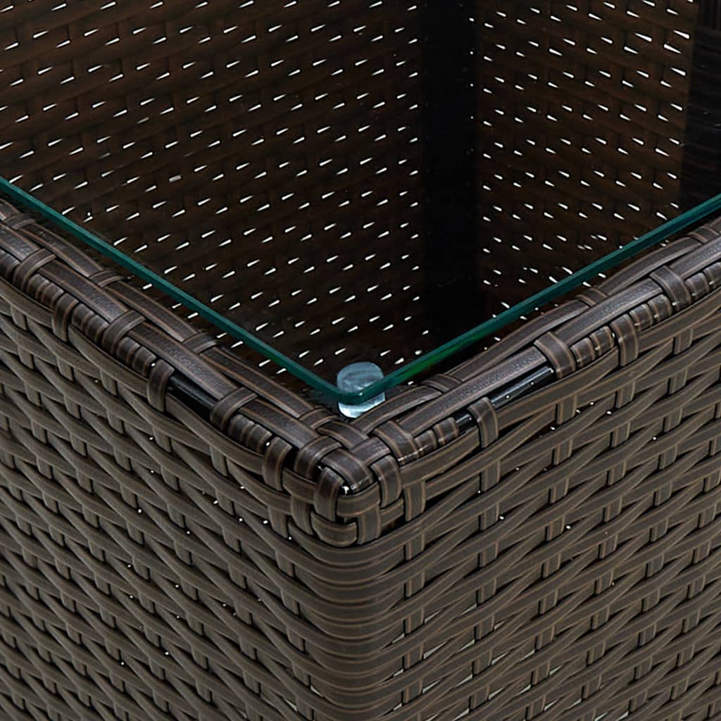 barna polyrattan és edzett üveg dohányzóasztal 41,5x41,5x44 cm