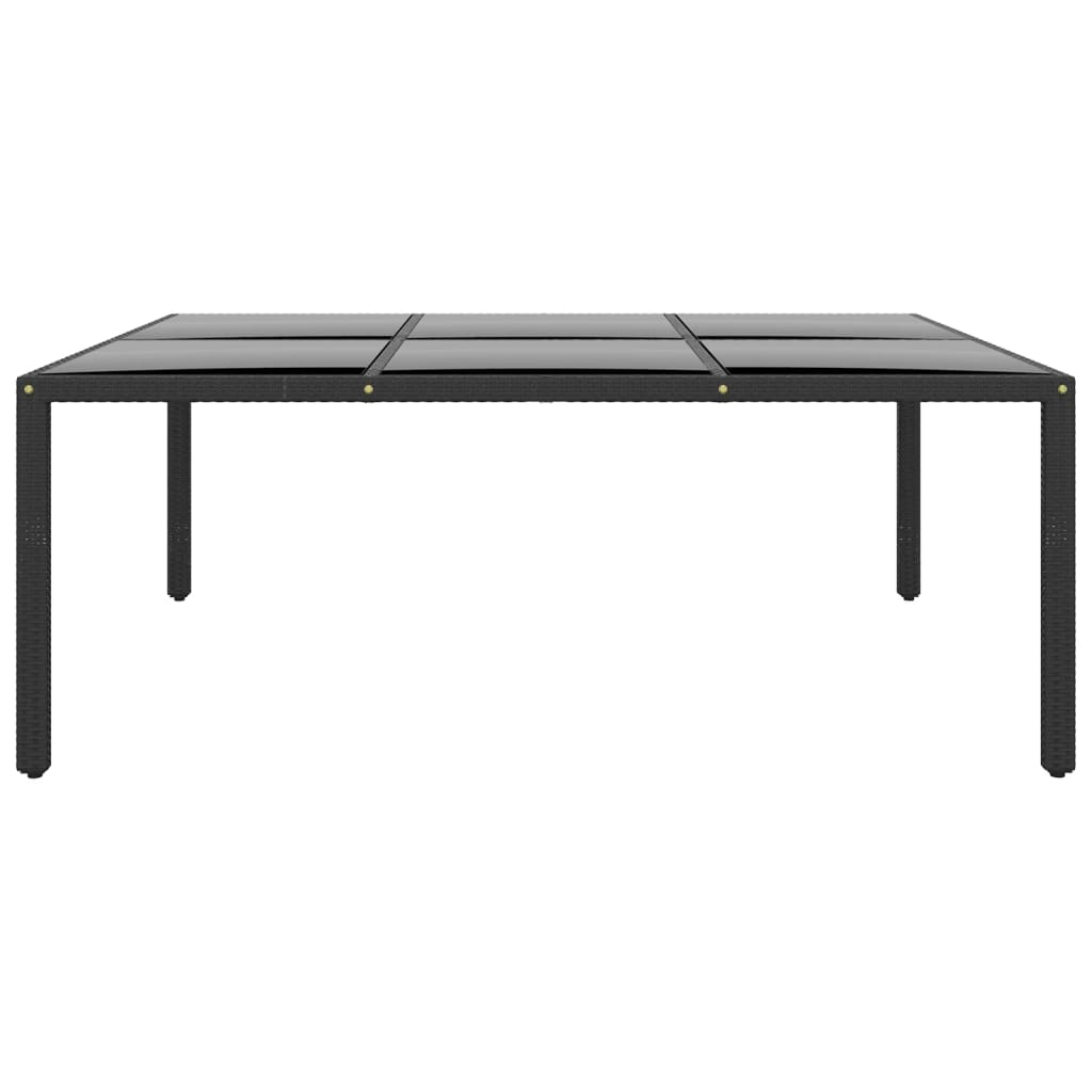 fekete polyrattan és edzett üveg kerti asztal 200 x 150 x 75 cm
