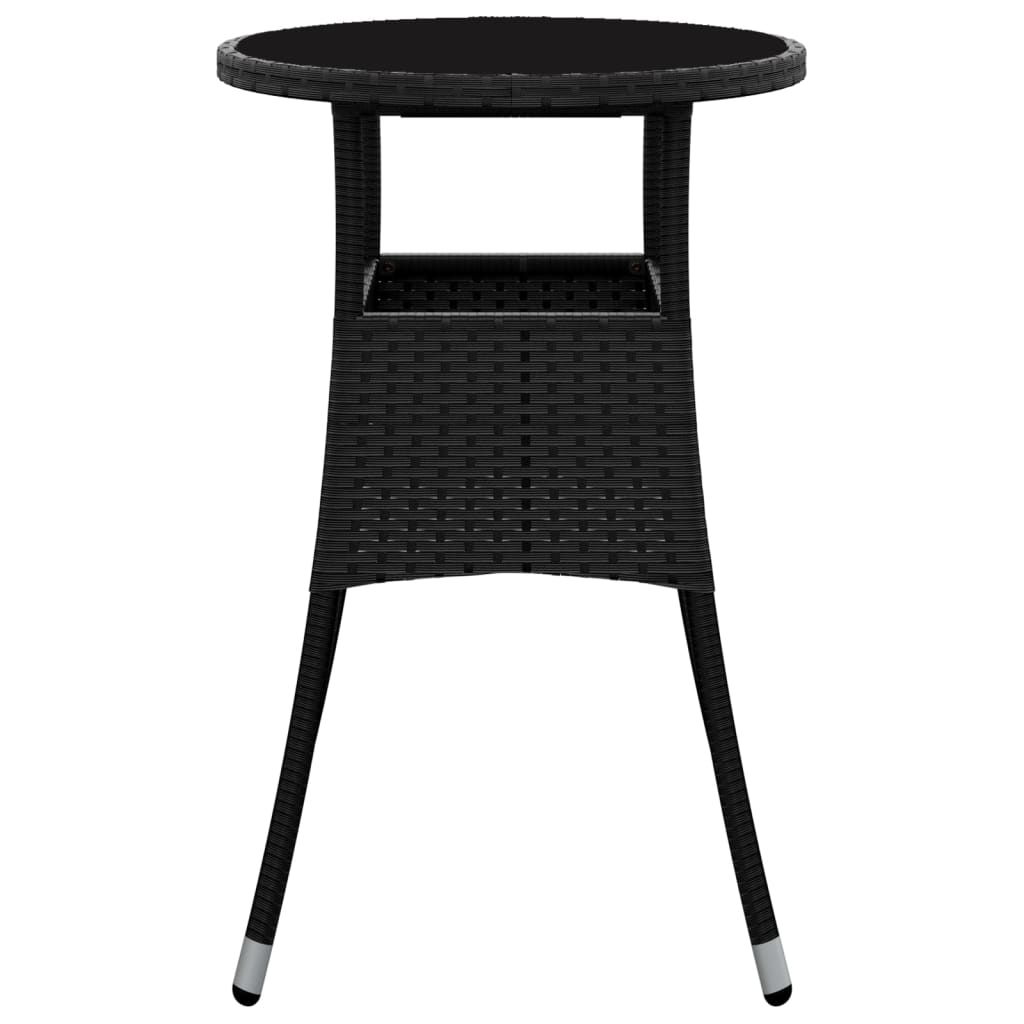 fekete polyrattan és edzett üveg kerti asztal Ø60 x 75 cm