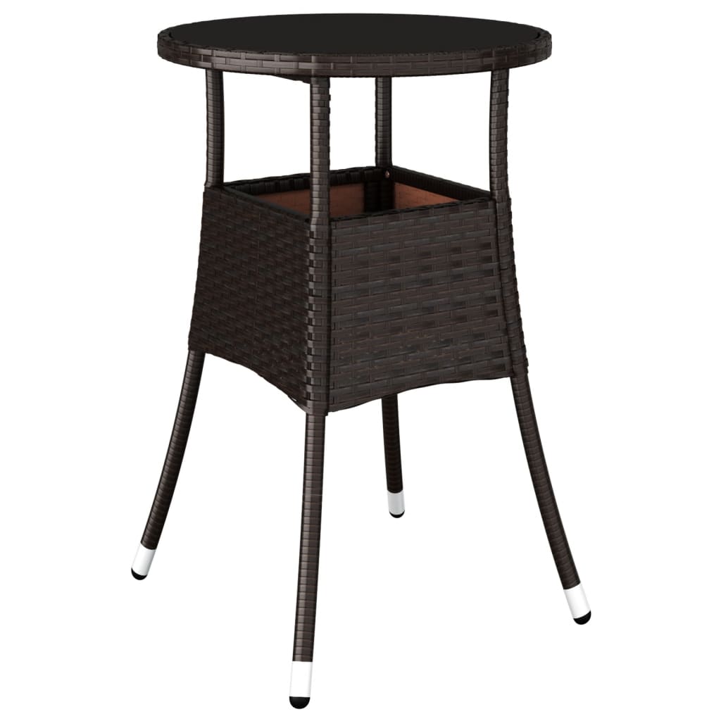 barna polyrattan és edzett üveg kerti asztal Ø60 x 75 cm