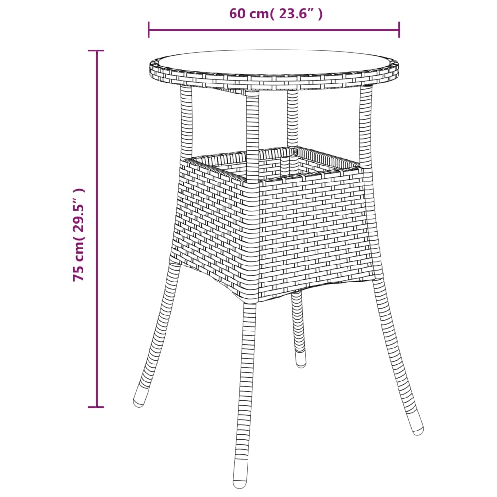 barna polyrattan és edzett üveg kerti asztal Ø60 x 75 cm