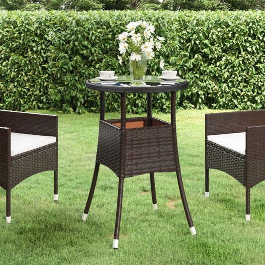 barna polyrattan és edzett üveg kerti asztal Ø60 x 75 cm