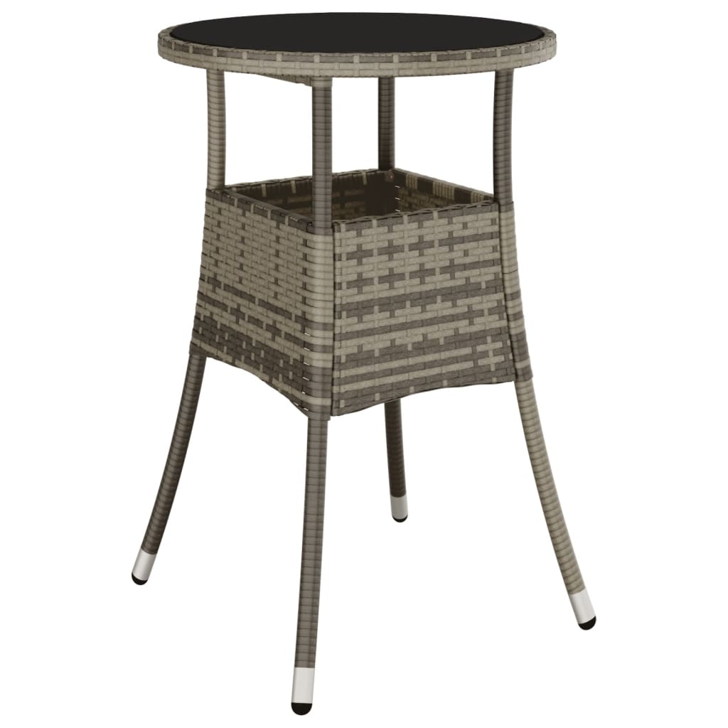 szürke polyrattan és edzett üveg kerti asztal Ø60 x 75 cm