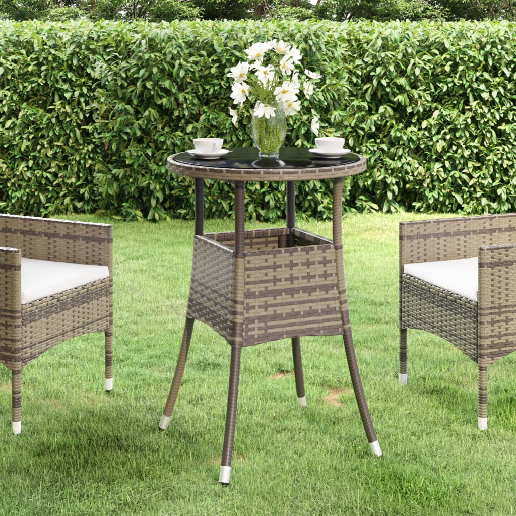 szürke polyrattan és edzett üveg kerti asztal Ø60 x 75 cm