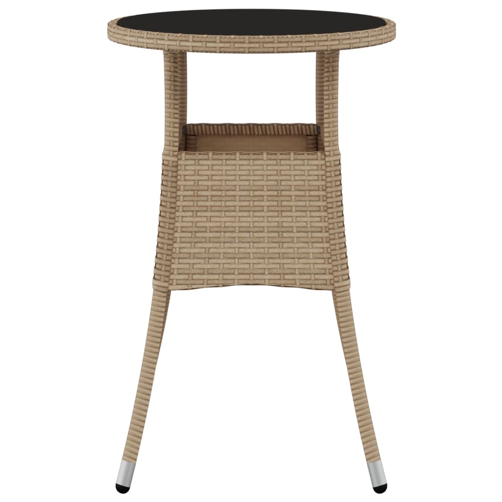 bézs polyrattan és edzett üveg kerti asztal Ø60 x 75 cm