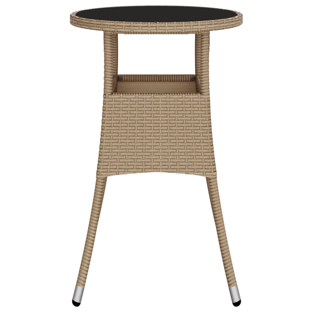 bézs polyrattan és edzett üveg kerti asztal Ø60 x 75 cm