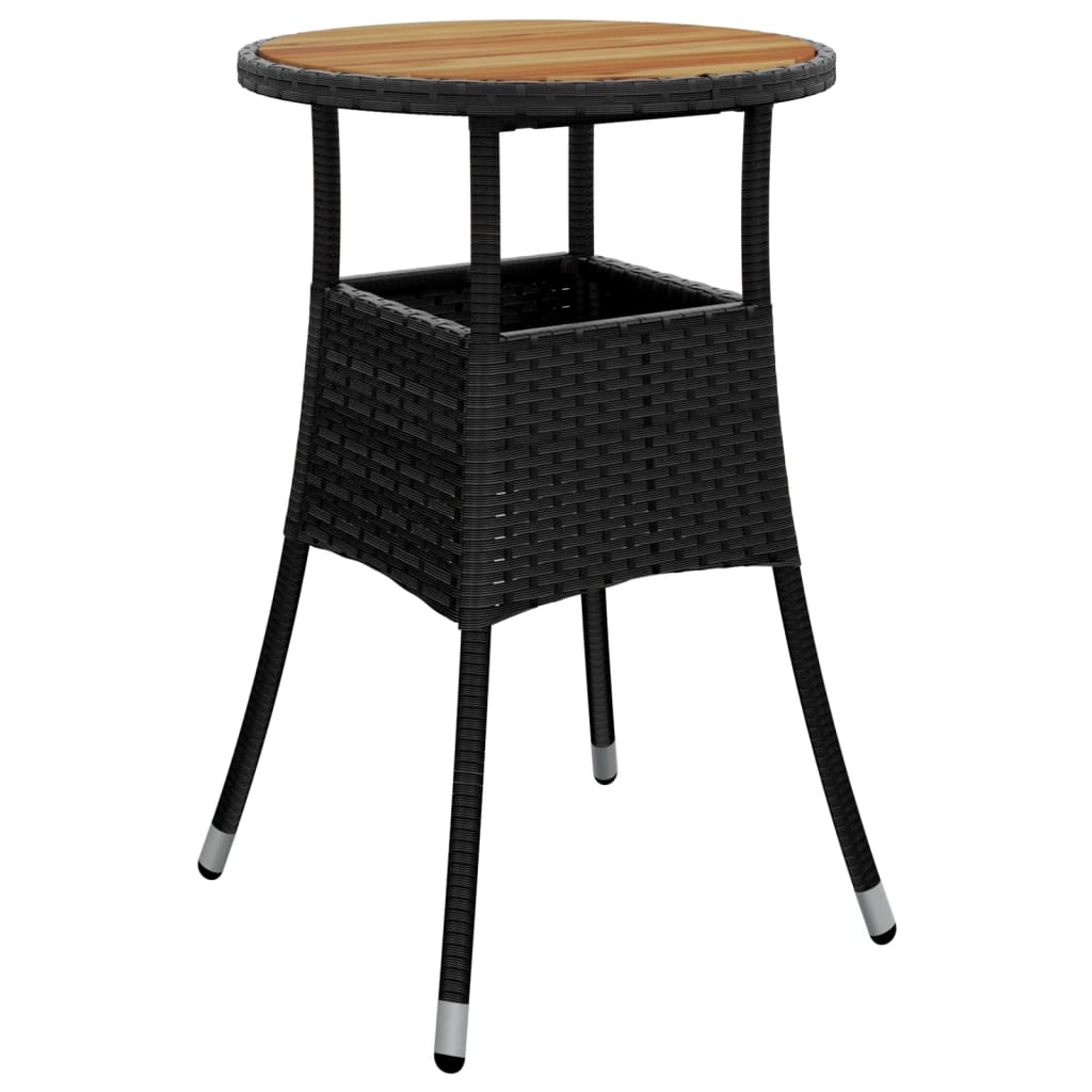 fekete akácfa és polyrattan kerti asztal Ø60 x 75 cm