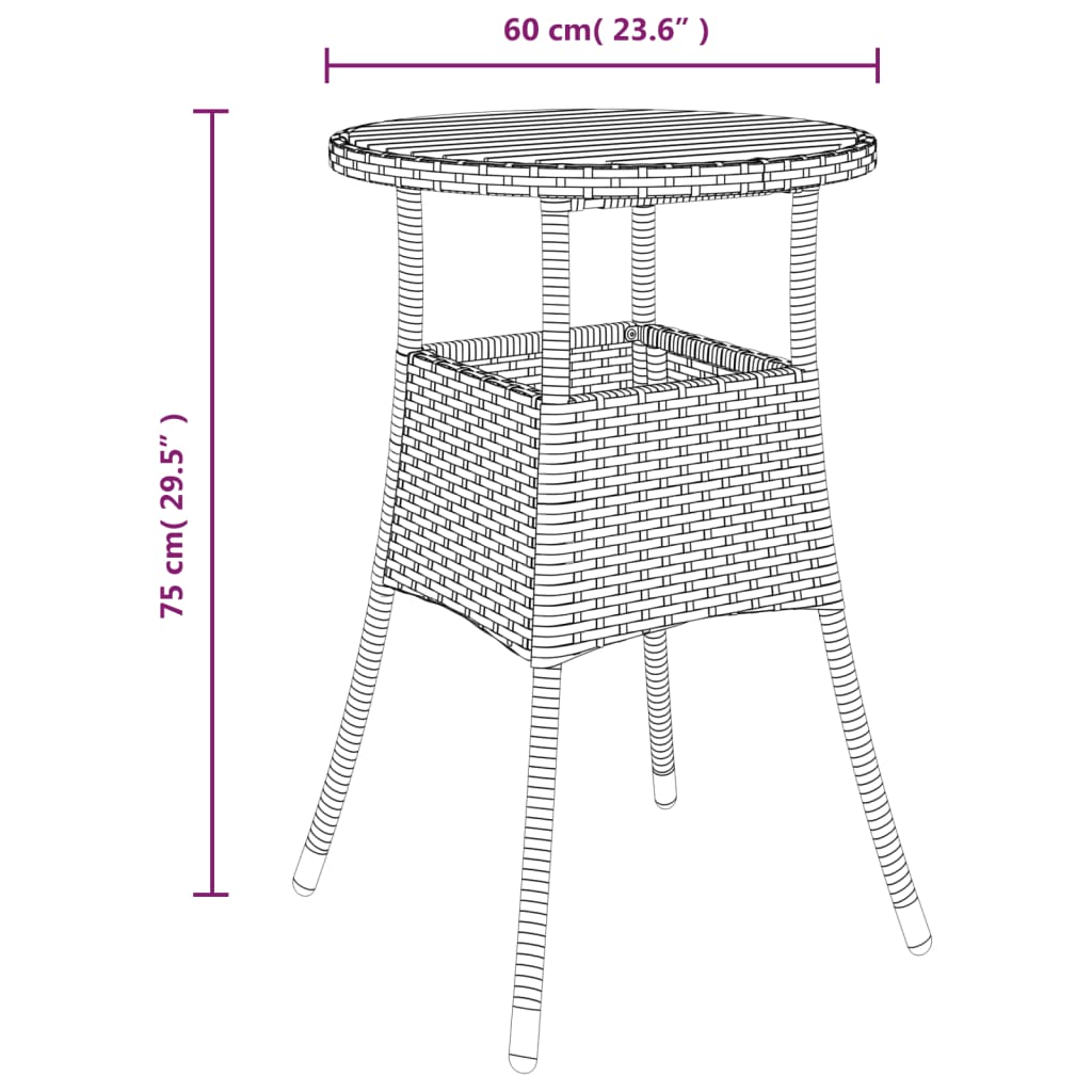 fekete akácfa és polyrattan kerti asztal Ø60 x 75 cm