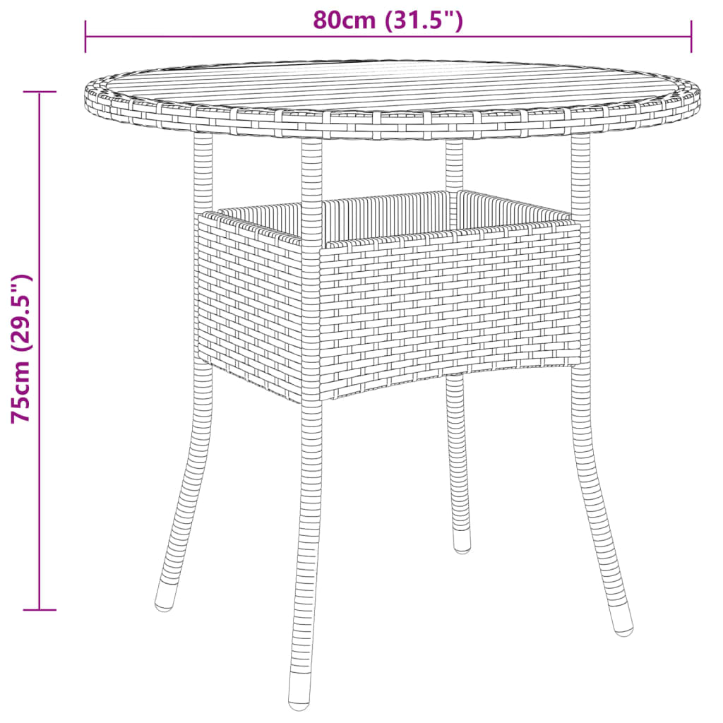 fekete akácfa és polyrattan kerti asztal Ø80 x 75 cm