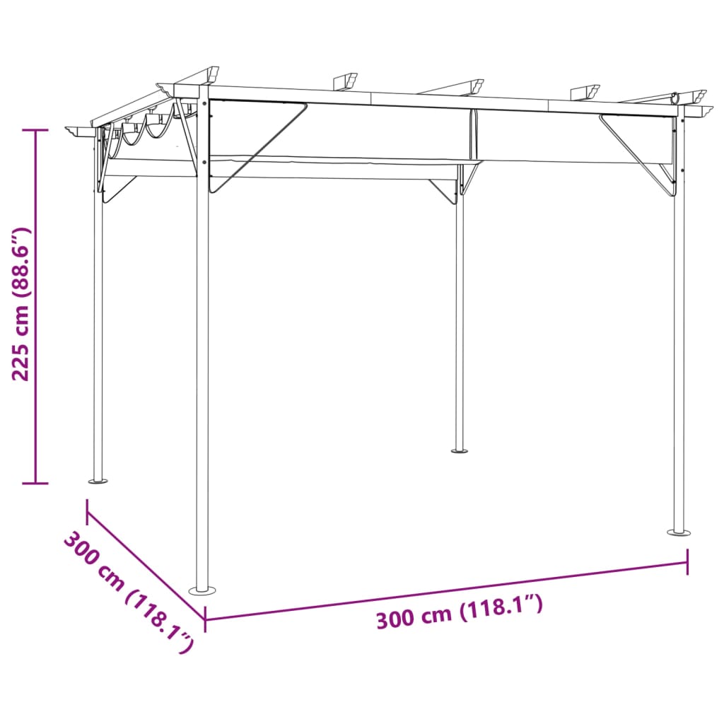 antracitszürke acél pavilon behúzható tetővel 3 x 3 m 180 g/m²