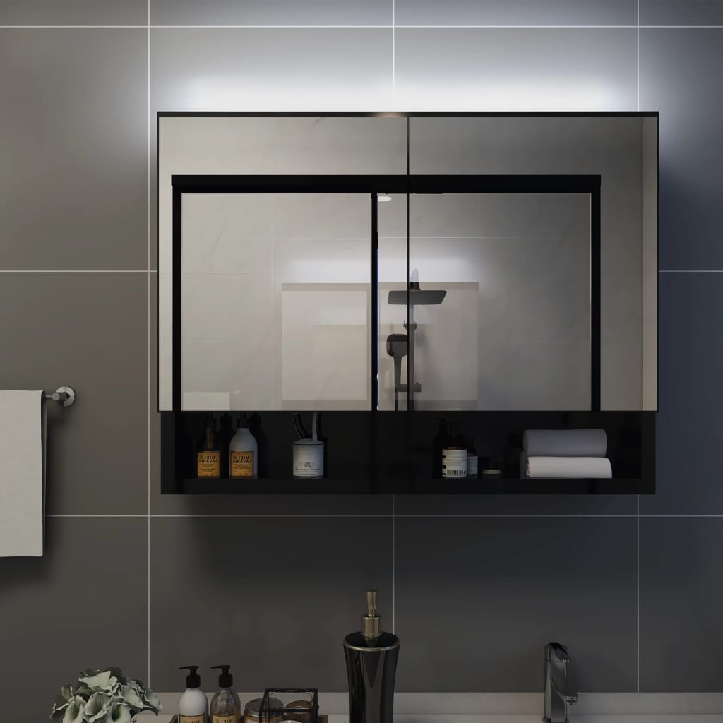 fekete MDF tükrös fürdőszobaszekrény 80 x 15 x 60 cm