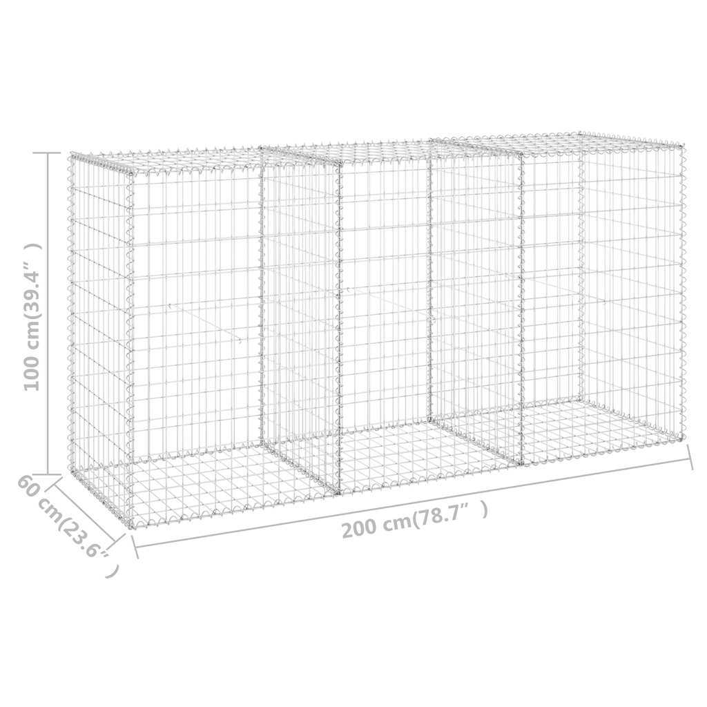 horganyzott acél gabion fal fedéllel 200 x 60 x 100 cm
