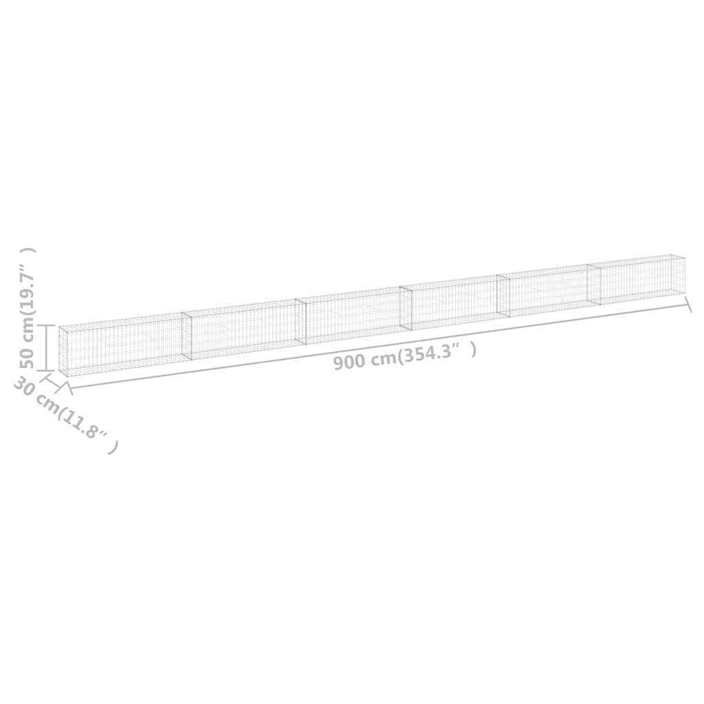 horganyzott acél gabion fal fedéllel 900 x 30 x 50 cm