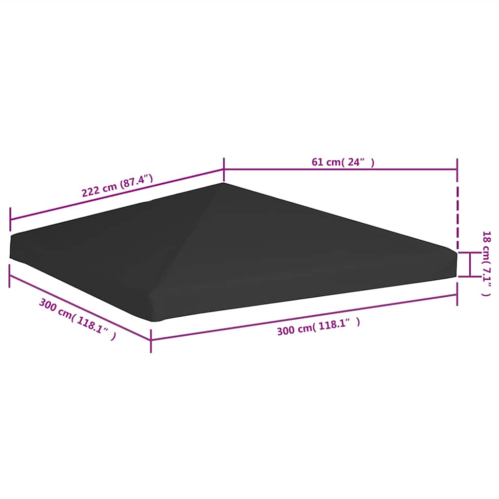 fekete pavilon-tetőponyva 270 g/m² 3 x 3 m