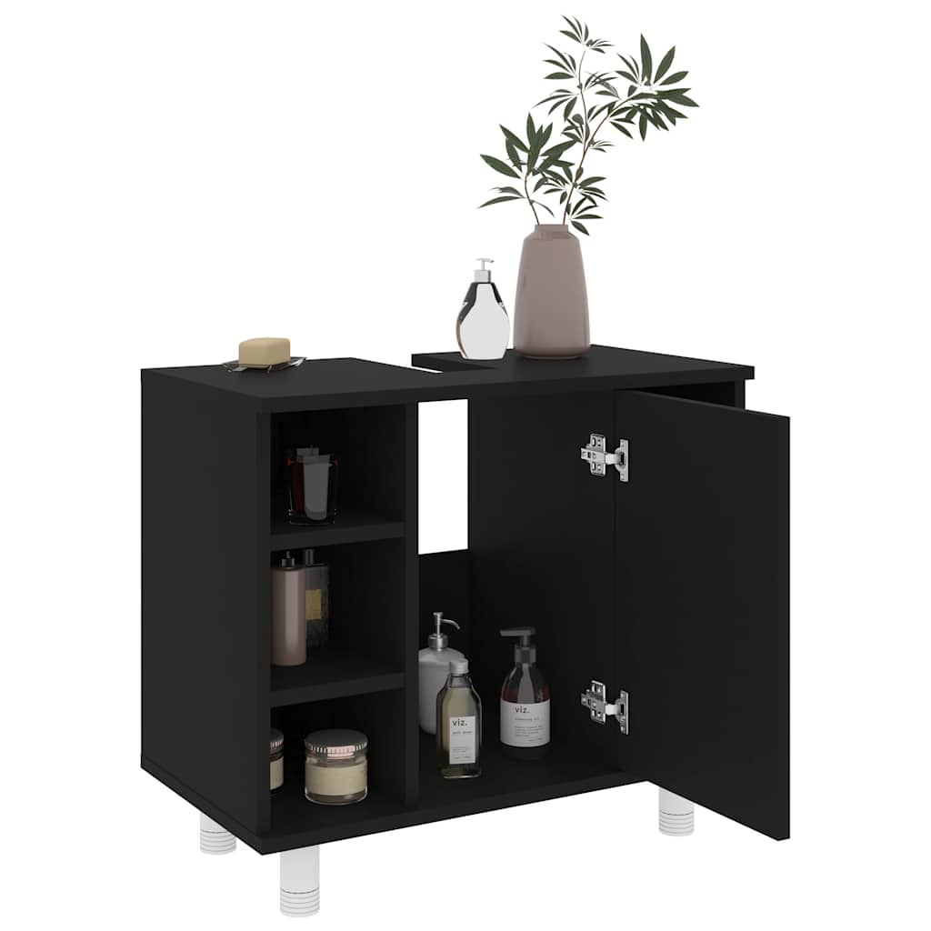 fekete szerelt fa fürdőszobaszekrény 60 x 32 x 53,5 cm